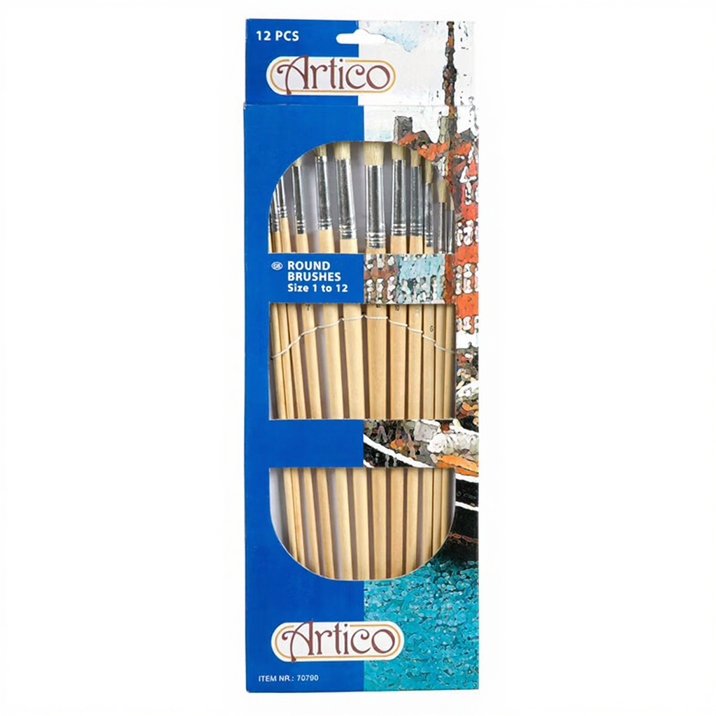 Artico Set de Pinceaux de Peinture Ronds - 12 Pièces