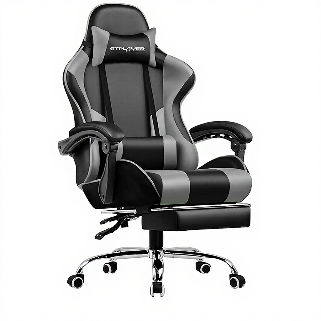 GTPLAYER Chaise gaming en similicuir avec hauteur d’assise et dossier réglables gris - 51 x 52 x 135 cm
