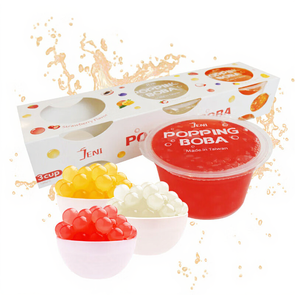 JENI Popping boba pack combiné: 3 gobelets fraise, mangue, litchi
