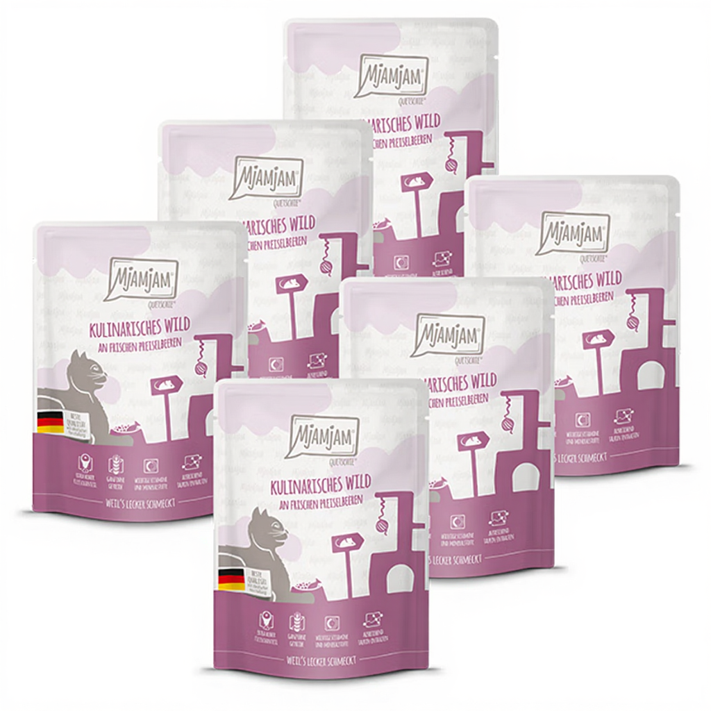 MjAMjAM [Peut être servi frais pour l'été] Quetschie culinaire nourriture humide pour chat gibier canneberge 300 g x 6