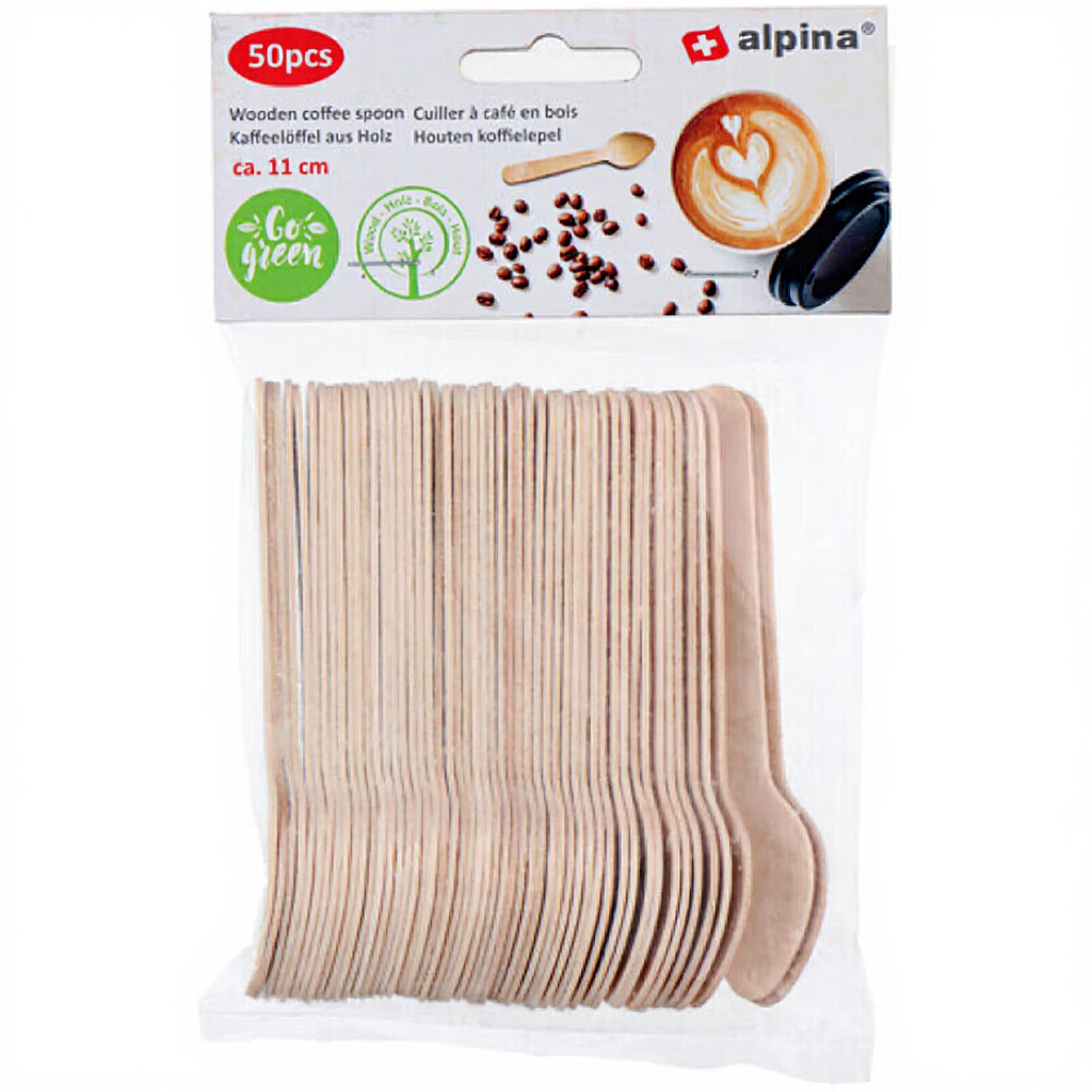 Alpina Lot de 50 cuillères à café en bois - 11 cm