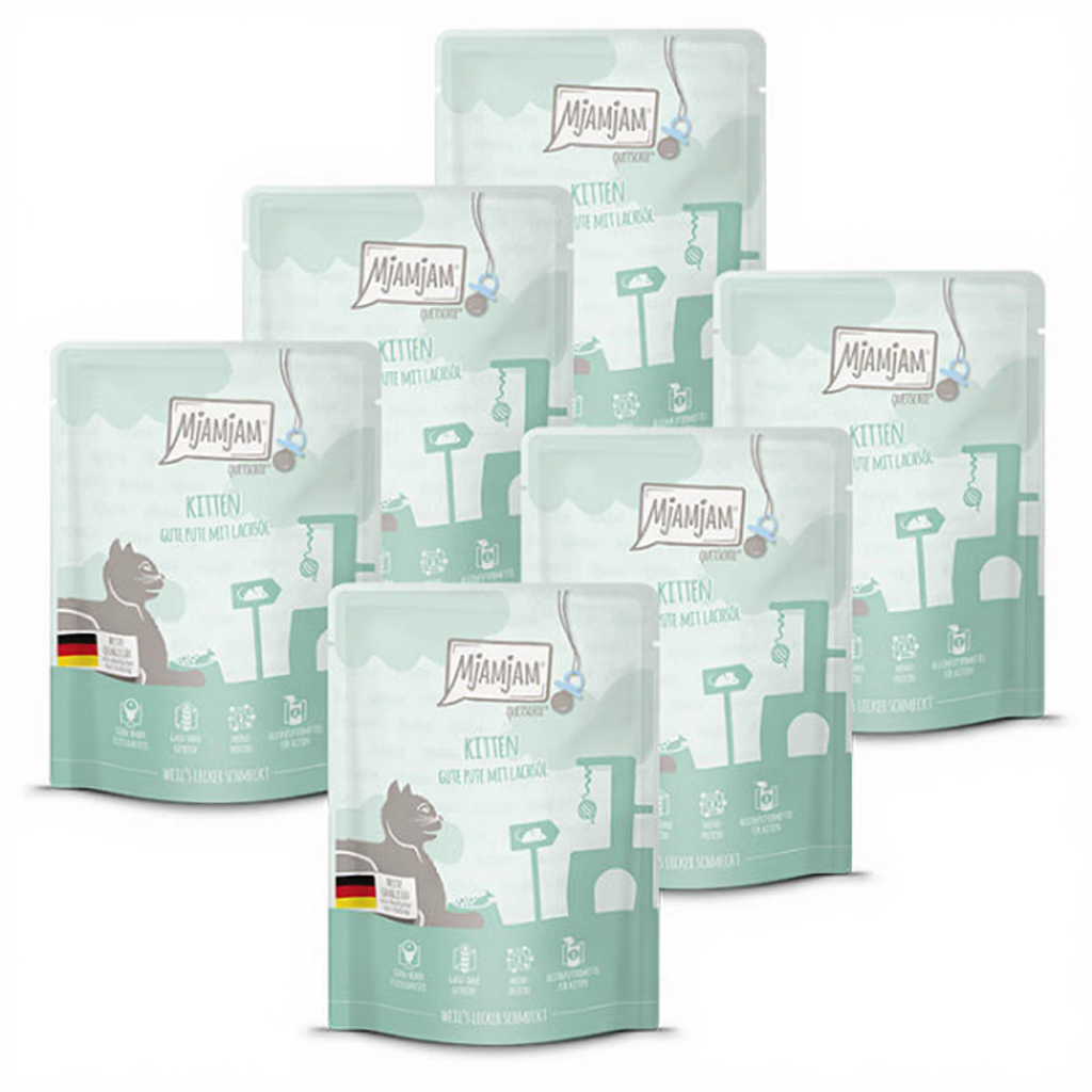 [Peut être servi frais pour l'été] MjAMjAM Chaton Quetschie Nourriture humide pour chat Saumon Dinde 300 g x 6