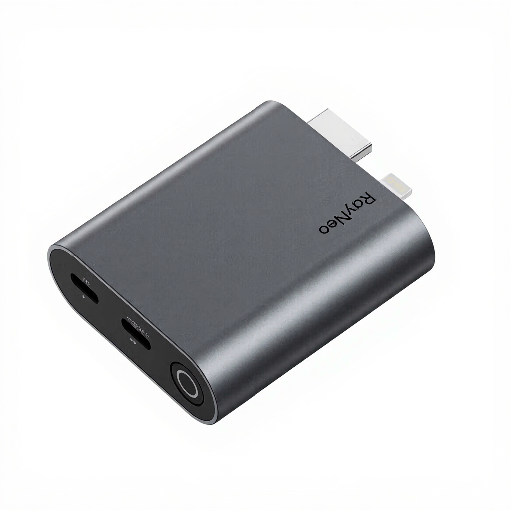 RayNeo Adaptateur HDMI pour iPhone 14 et appareils Lightning/HDMI antérieurs, batterie intégrée, prend en charge la charge et la lecture, vidéo 1080P120Hz et 4K30Hz, compatible avec lunettes Air 3s/Air 2s/Air 2 XR