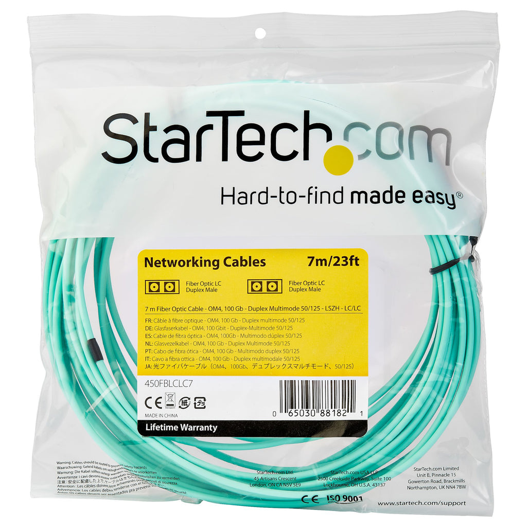 StarTech.com Câble Fibre Optique Multimode de 7m LC/UPC à LC/UPC OM4, Fibre Zipcord 50/125µm LOMMF/VCSEL, Réseaux 100G, Faible Perte d'Insertion, Cordon de Raccordement Fibre LSZH - vue 4