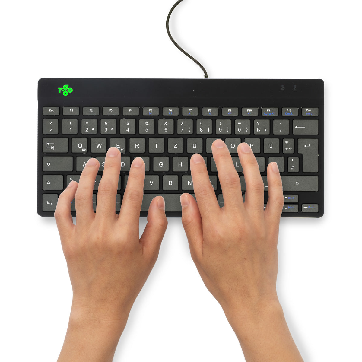 R-Go Tools Clavier ergonomique R-Go Compact Break, clavier compact avec logiciel de pause,QWERTZ (DE), Filaire, noir