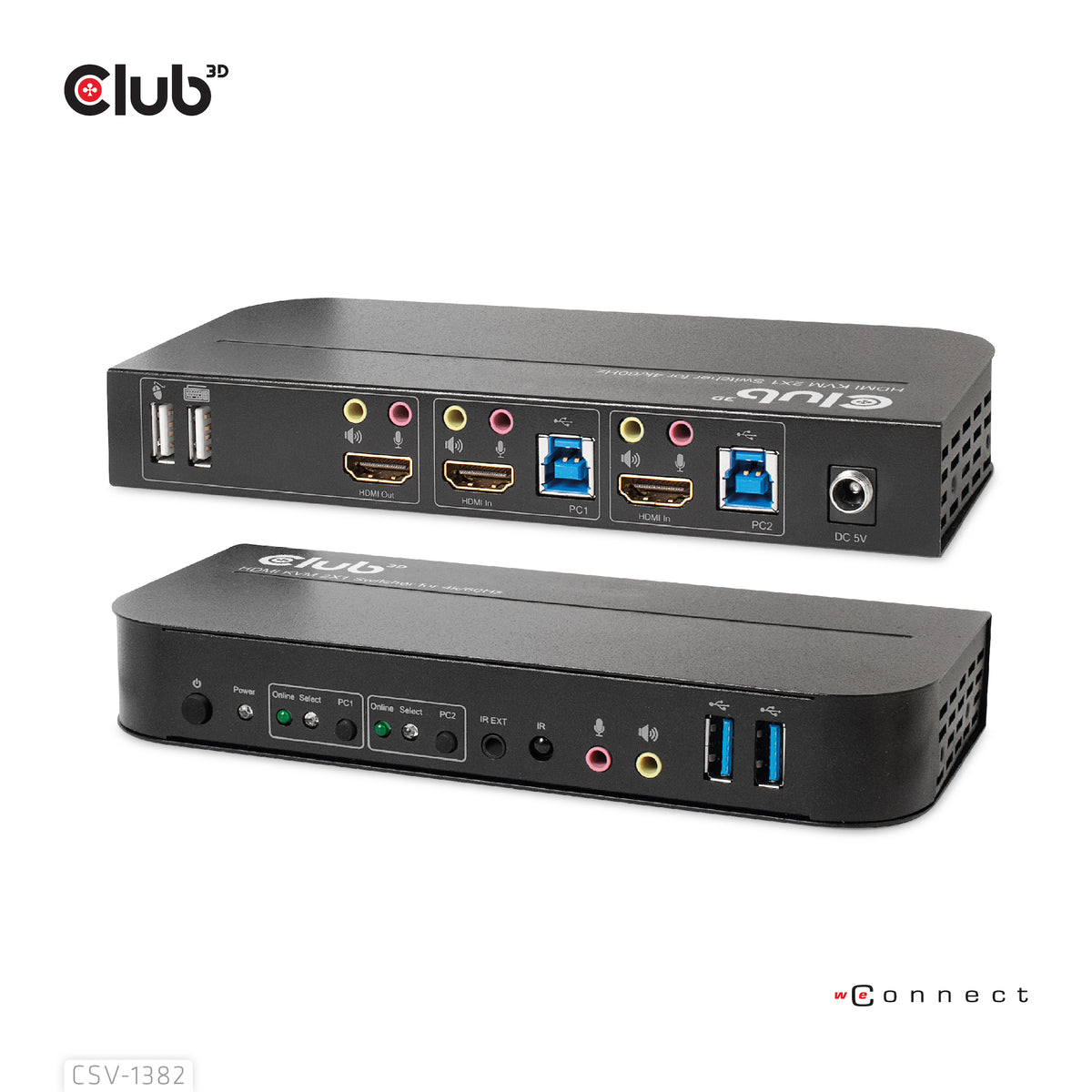 CLUB3D CSV-1382 Commutateur KVM HDMI 4K Ultra HD pour Écran, Clavier et Souris, Noir