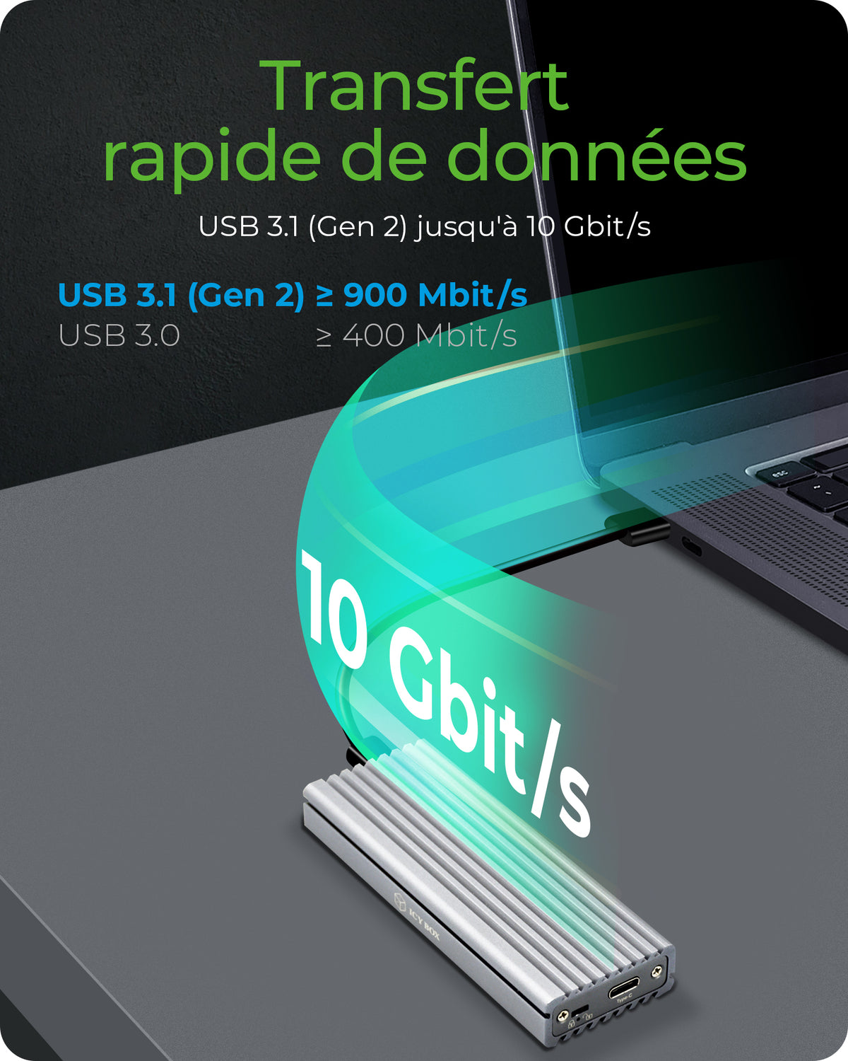 Boîtier SSD M.2 IB-1817Ma-C31 Argent, USB Type-C, PCIe 3.0, 10 Gbit/s