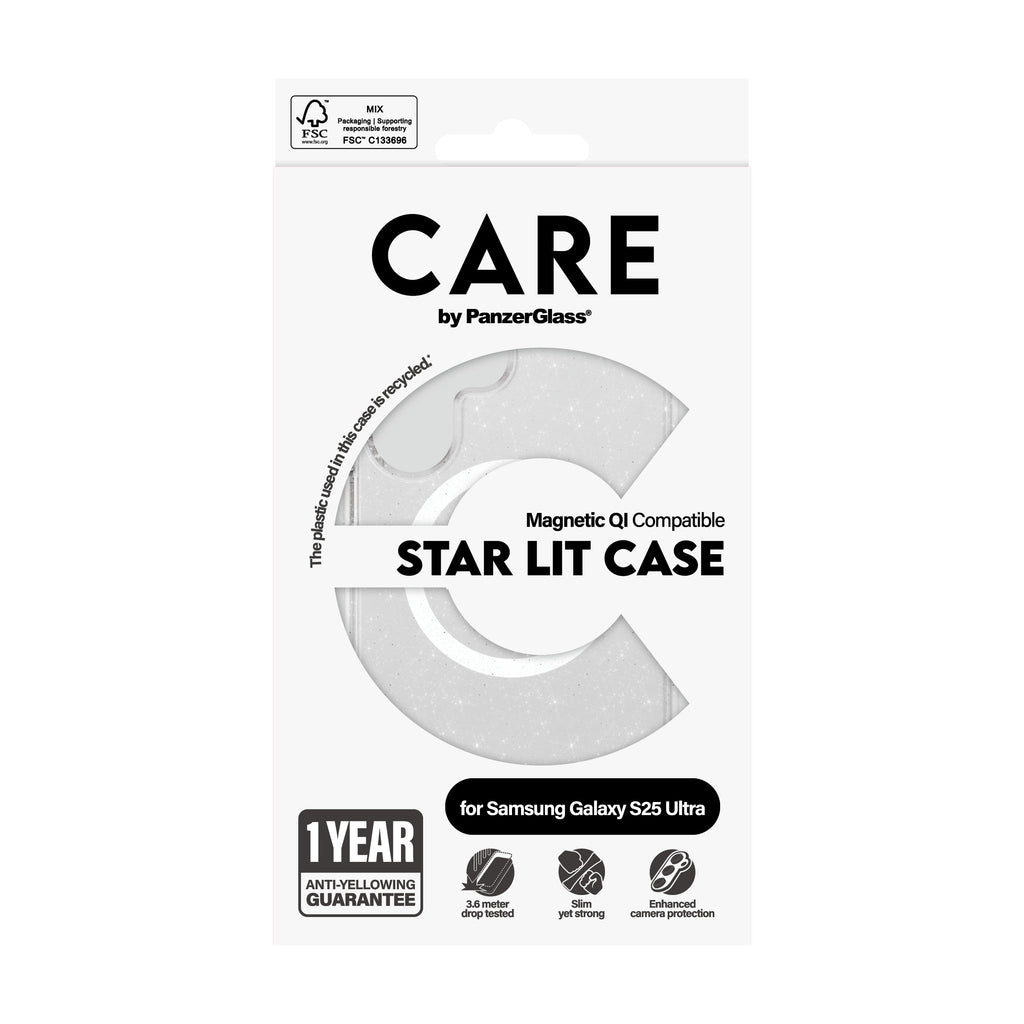 PanzerGlass PanzerGlass CARE™ by ® Urban Combat Case Star Lit w. White Qi Compatible Samsung Galaxy S25 Ultra coque de protection pour téléphones portables Housse Transparent
