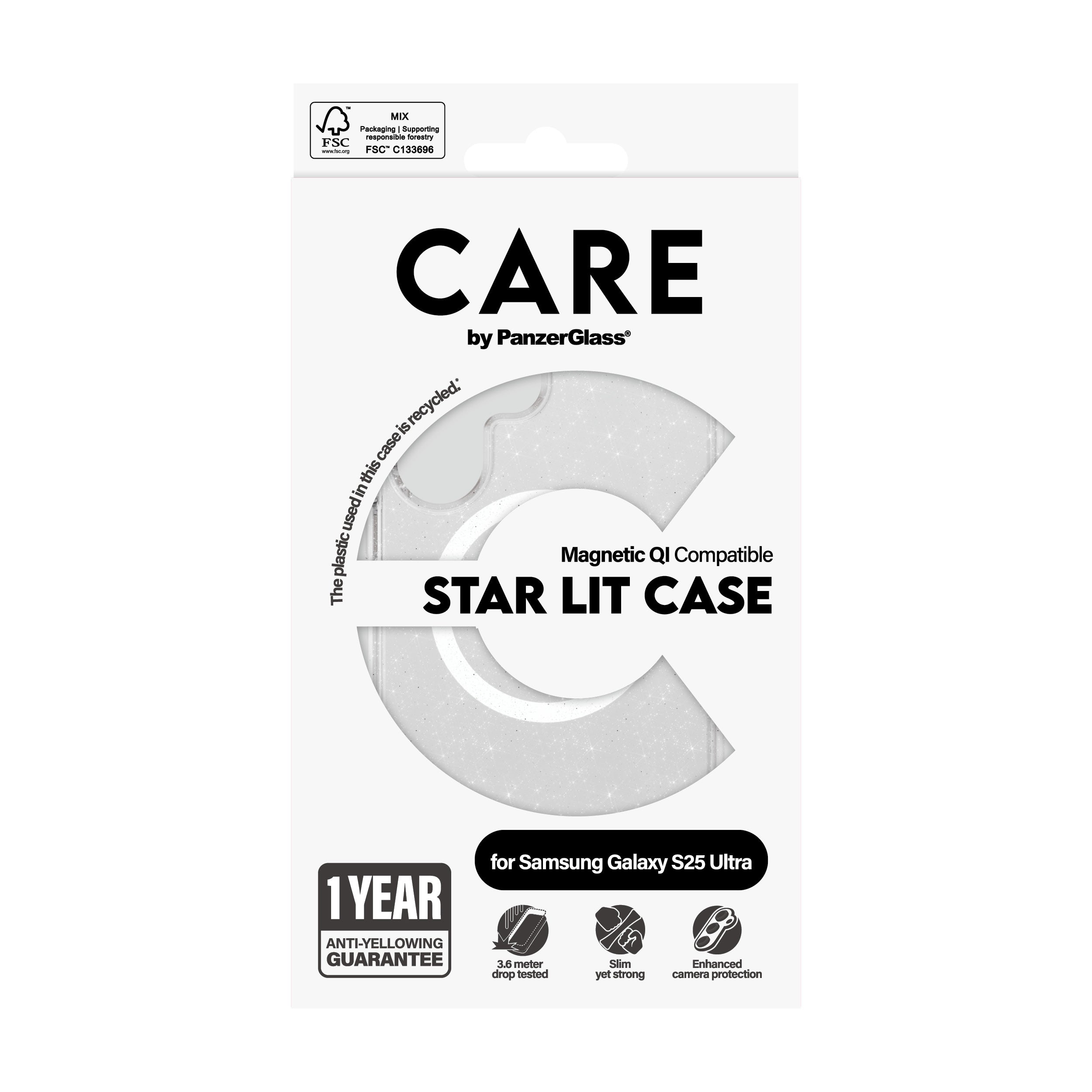 PanzerGlass PanzerGlass CARE™ by ® Urban Combat Case Star Lit w. White Qi Compatible Samsung Galaxy S25 Ultra coque de protection pour téléphones portables Housse Transparent