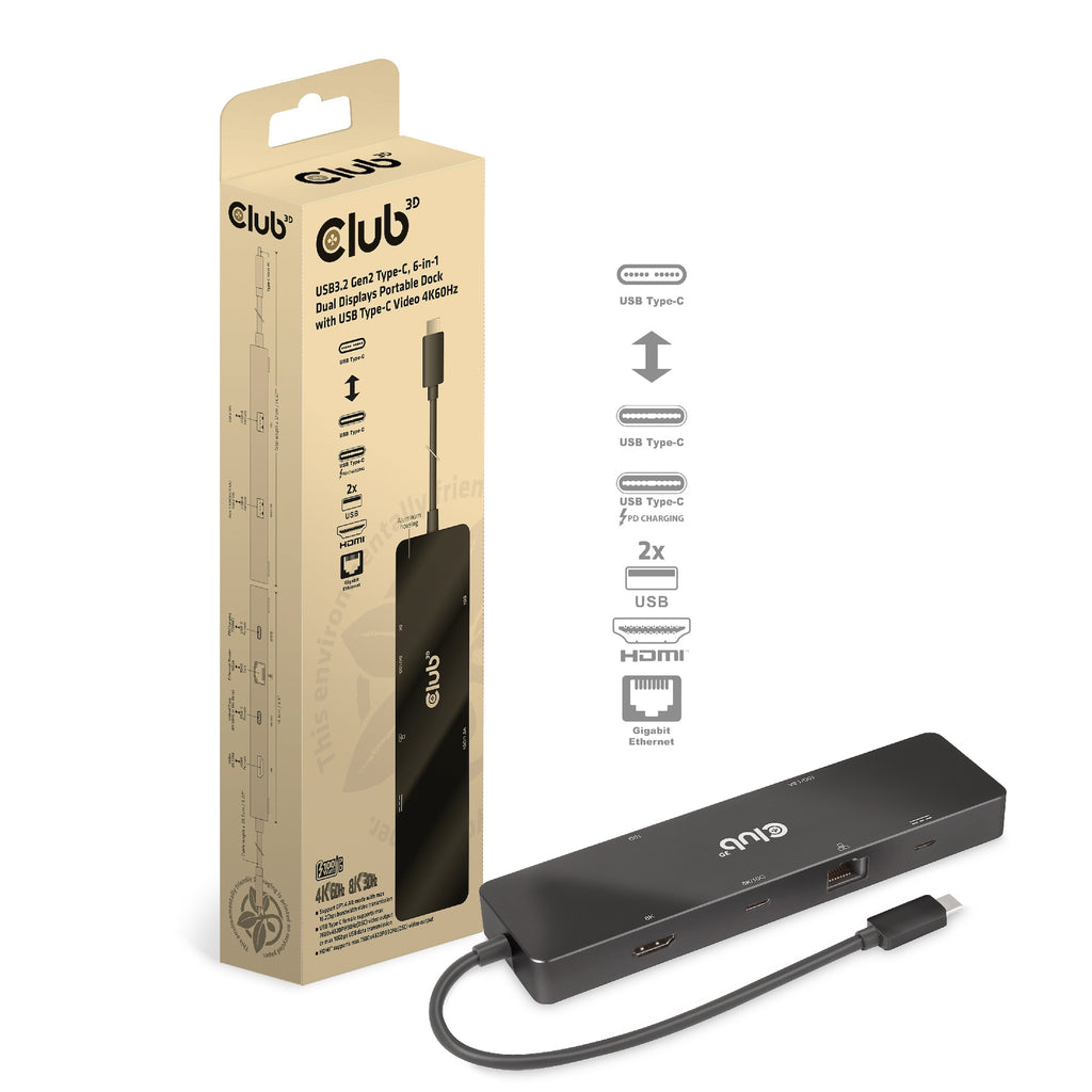 CLUB3D CSV-1584 Station d'accueil USB 3.2 Gen 2 Type-C, Noir