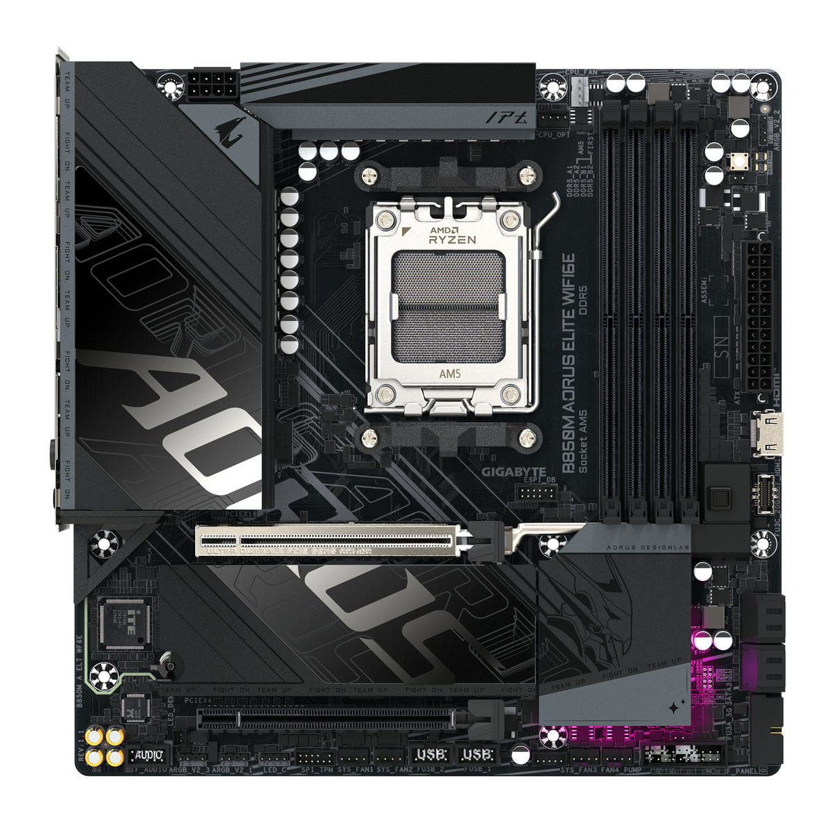 GIGABYTE B850M AORUS ELITE WIFI6E Carte Mère AMD Ryzen Série 9000, DDR5 8200 MHz (O.C.), PCIe 5.0, Wi-Fi 6E, LAN 2.5 GbE