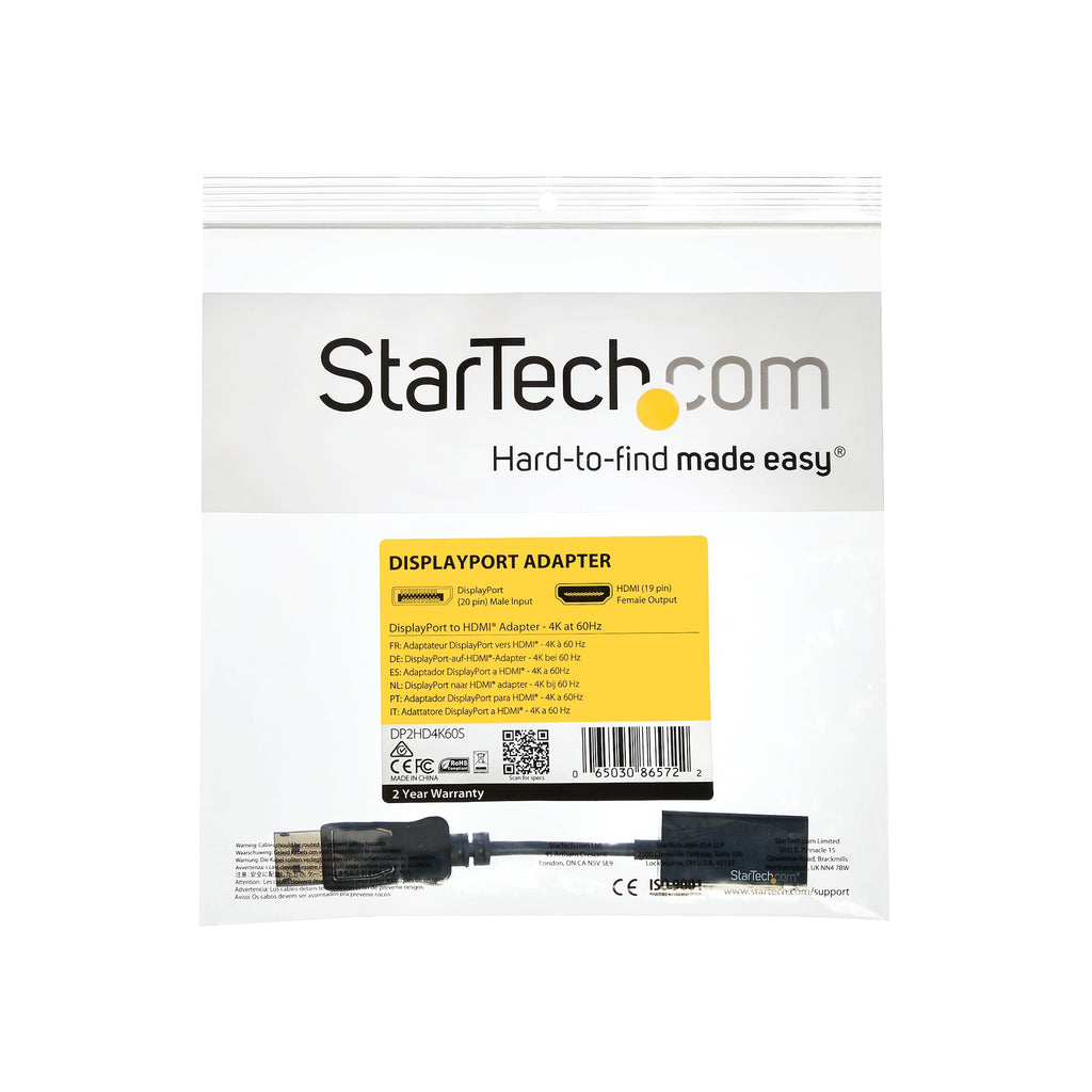 StarTech.com Adaptateur DisplayPort vers HDMI M/F Ultra HD 4K 60 Hz - Noir
