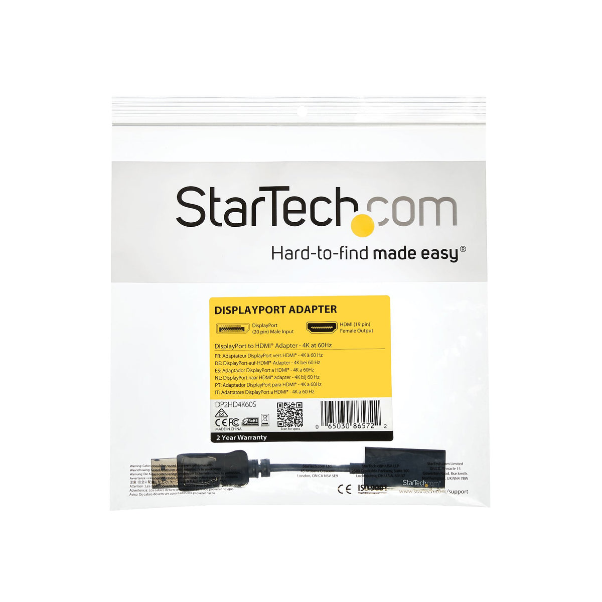 StarTech.com Adaptateur DisplayPort vers HDMI M/F Ultra HD 4K 60 Hz - Noir