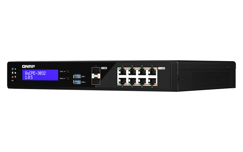 QNAP QuCPE-3032 Équipement de Virtualisation Réseau Intel Atom Quad-Core, 8x 2.5GbE, 2x 10GbE SFP+