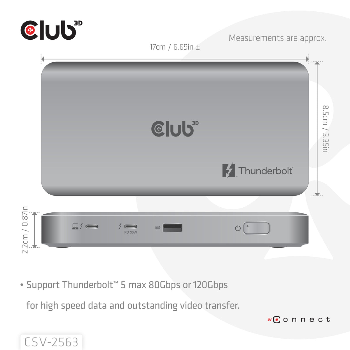 CLUB3D CSV-2563 Station d'accueil Thunderbolt 5, Argent