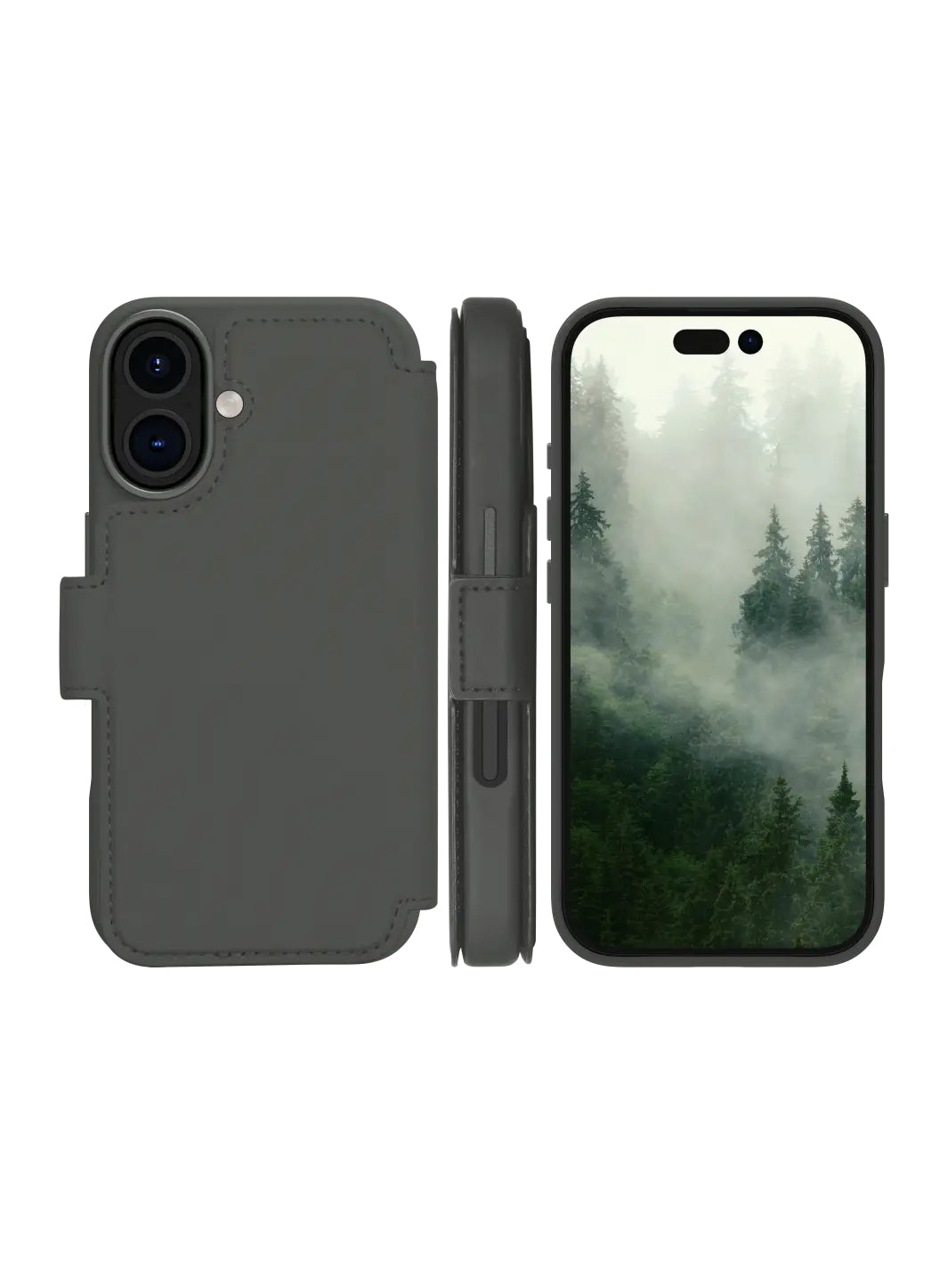 Coque de Protection Folio Porte Carte pour iPhone 16 6.1", Gris