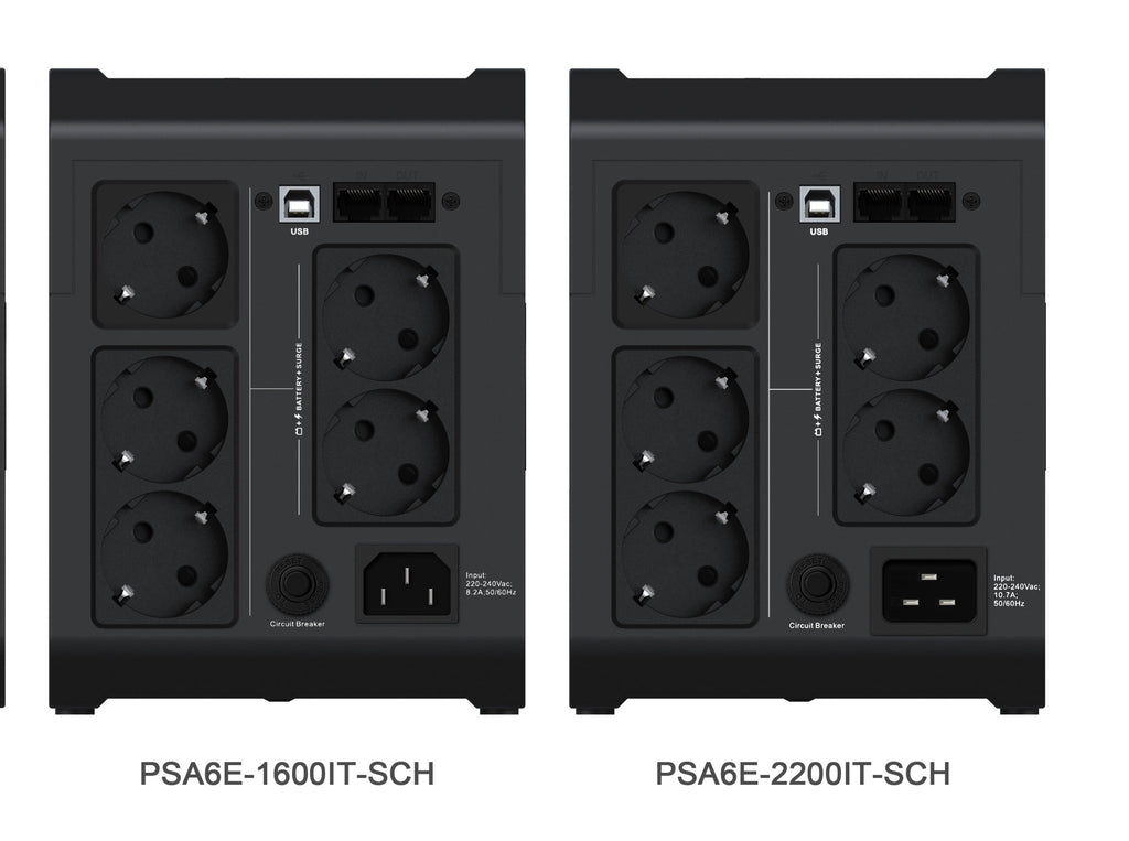 Vertiv PowerUPS 200 Essential PSA6E-1600IT-SCH, 1 600 VA/925 W, AVR, batteries remplaçables par l’utilisateur, batterie de secours, 5 prises Schuko, garantie deux ans