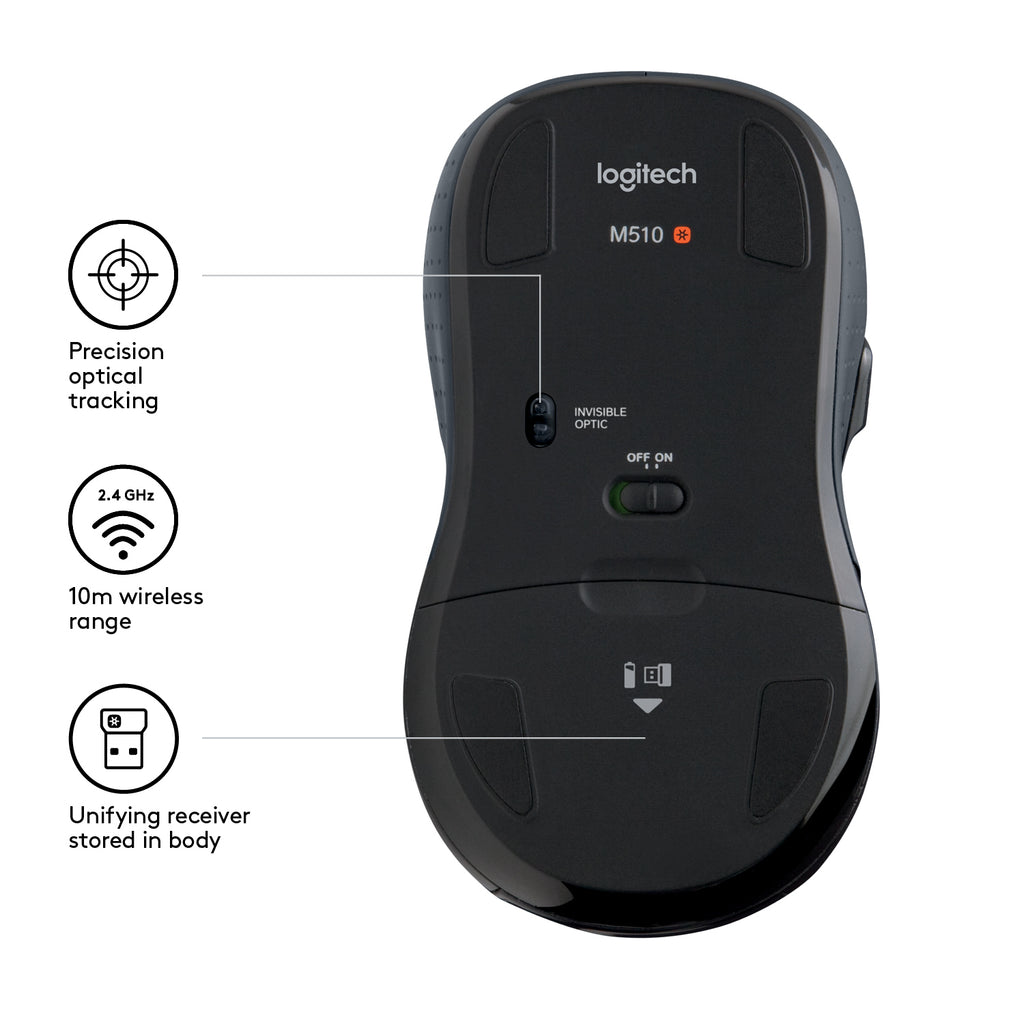 Logitech M510 Souris Sans Fil Laser, Noir