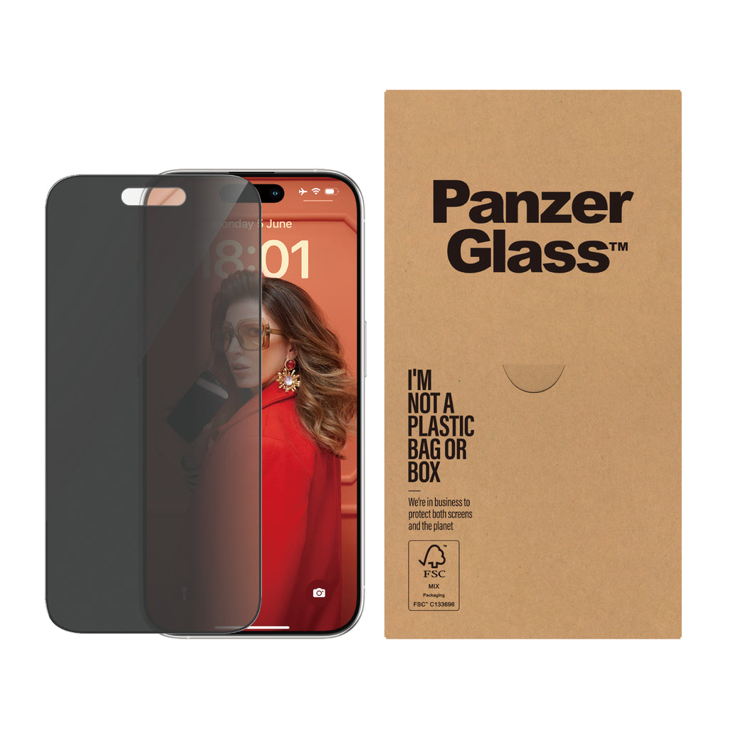 PanzerGlass Protection d'Écran de Confidentialité pour iPhone 15 Pro, Ultra-Wide Fit avec EasyAligner, Lot de 50 Pièces