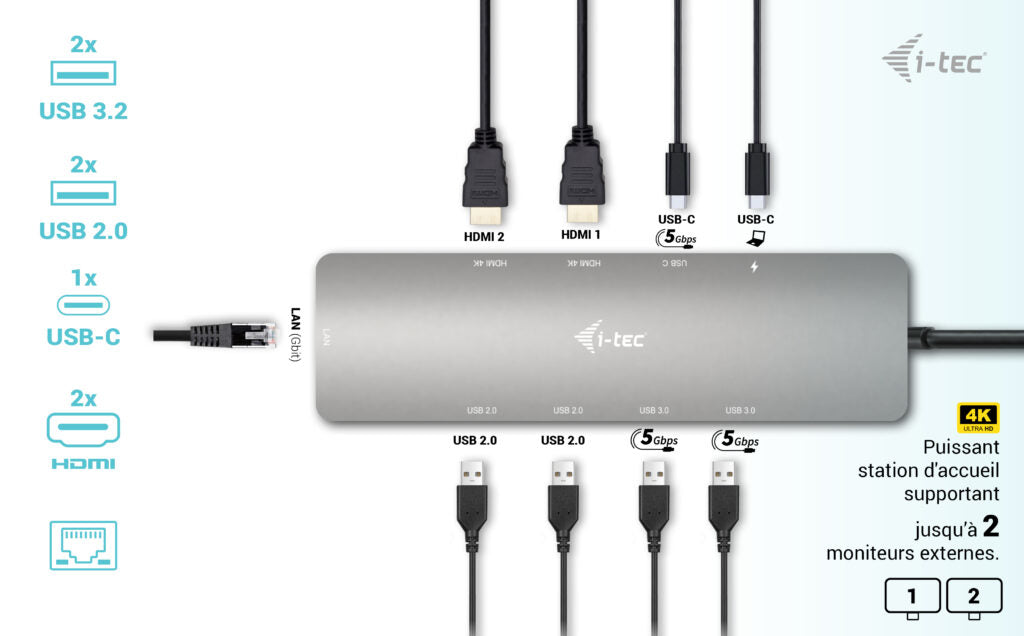 i-tec USB-C Metal Nano 2x Display Docking Station + Power Delivery 100 W