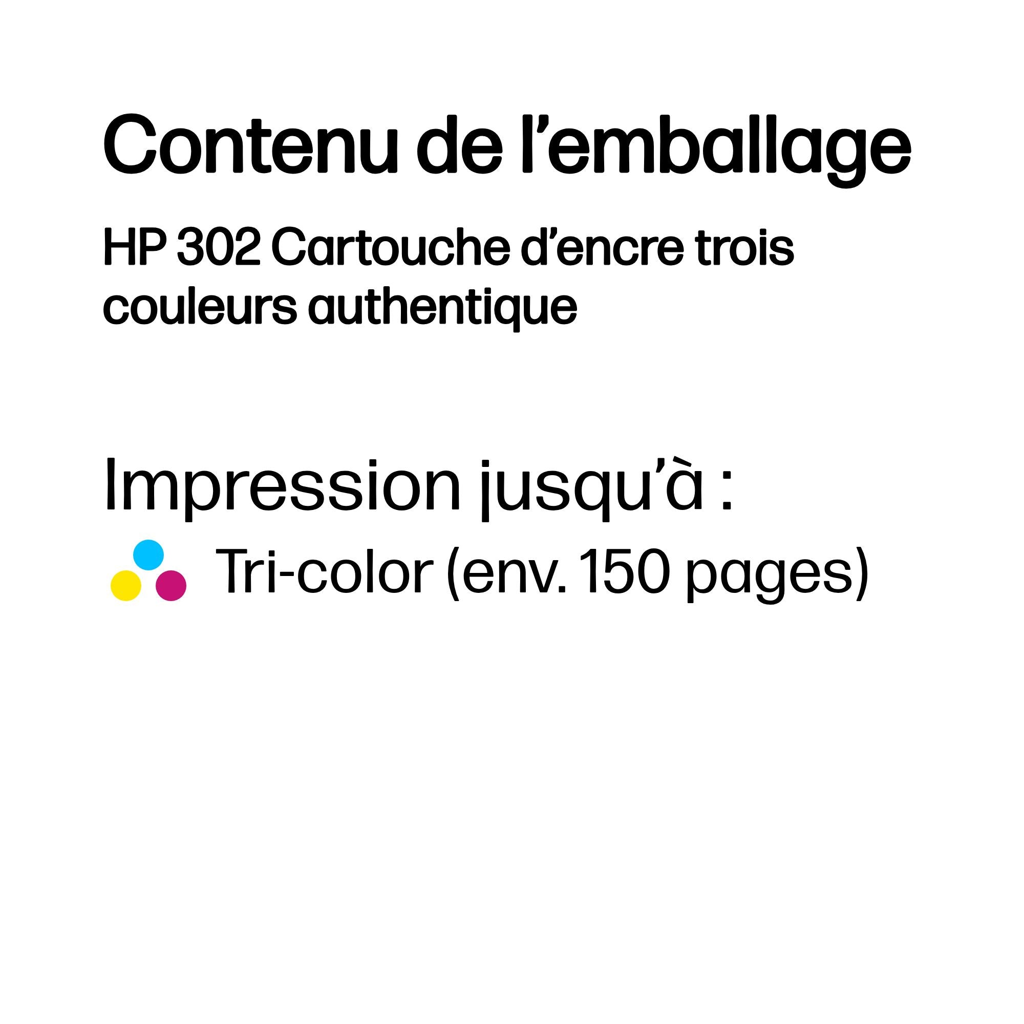 HP 302 Cartouche d’encre trois couleurs authentique