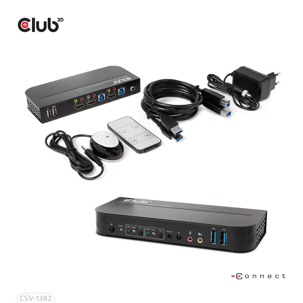 CLUB3D CSV-1382 Commutateur KVM HDMI 4K Ultra HD pour Écran, Clavier et Souris, Noir