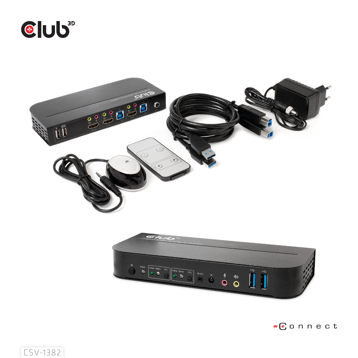 CLUB3D CSV-1382 Commutateur KVM HDMI 4K Ultra HD pour Écran, Clavier et Souris, Noir