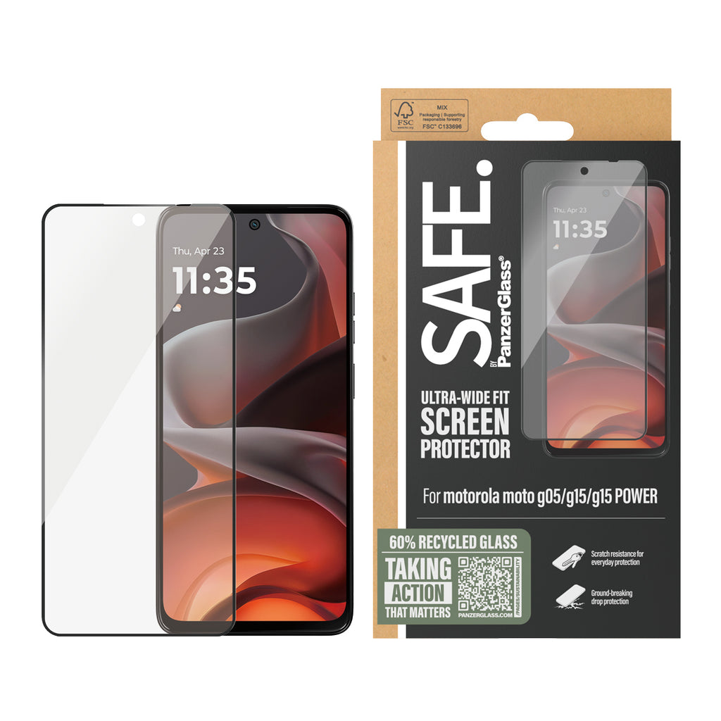 PanzerGlass SAFE Protection d'écran avec Cadre Noir pour Motorola moto g05, moto g15, moto g15 POWER, Ultra-Wide Fit