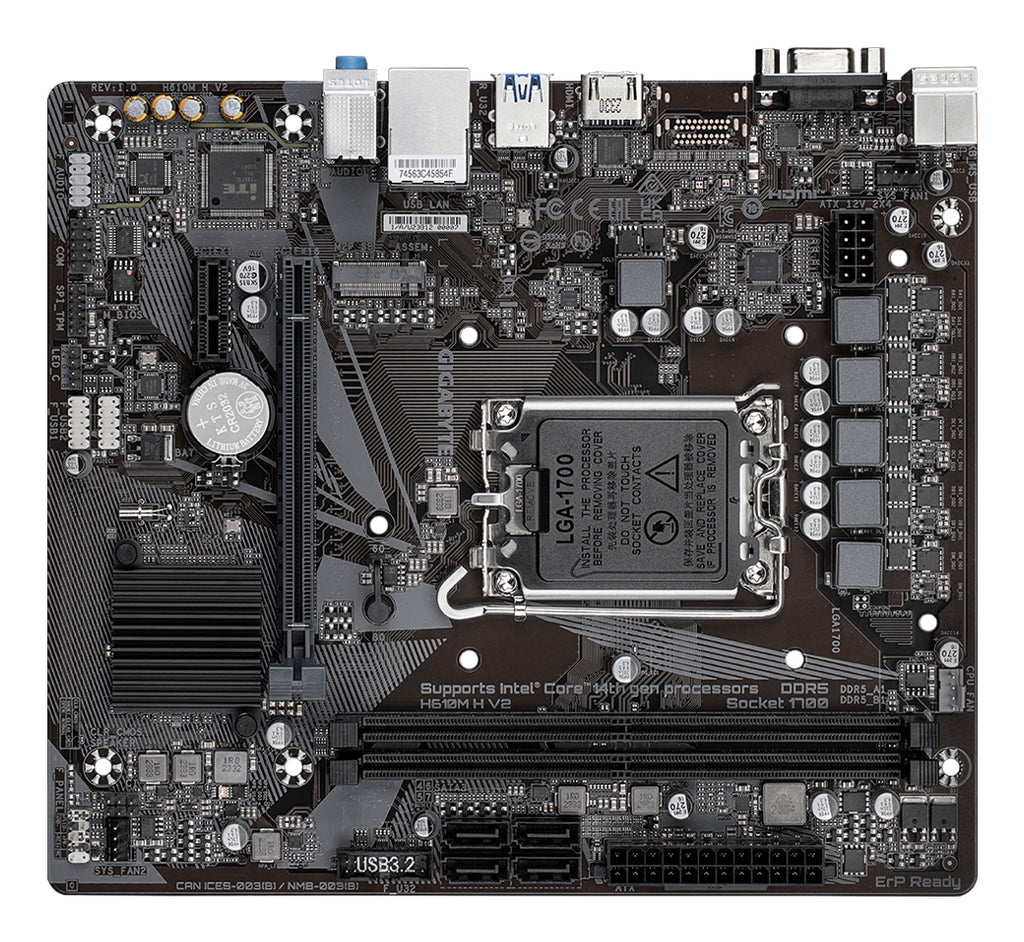 GIGABYTE H610M H V2 Carte mère - Compatible avec processeurs Intel Core 14th CPUs, 4+1+1 Hybrid Digital VRM, up to 5600MHz DDR5, 1xPCIe 3.0 M.2, GbE LAN, USB 3.2 Gen 1