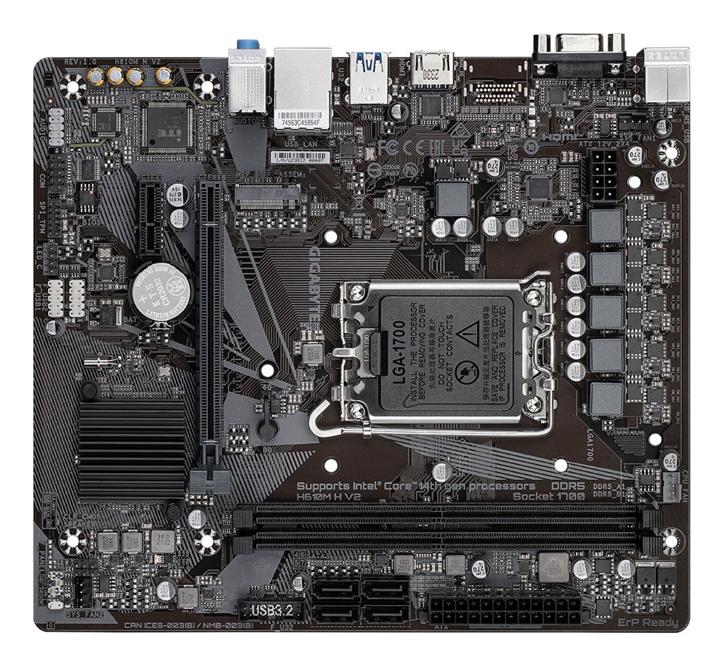 GIGABYTE H610M H V2 Carte mère - Compatible avec processeurs Intel Core 14th CPUs, 4+1+1 Hybrid Digital VRM, up to 5600MHz DDR5, 1xPCIe 3.0 M.2, GbE LAN, USB 3.2 Gen 1