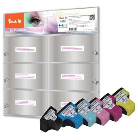Peach 319010 Lot de 5 Cartouches d'Encre Noir, Cyan, Cyan clair, Magenta clair, Magenta, Jaune