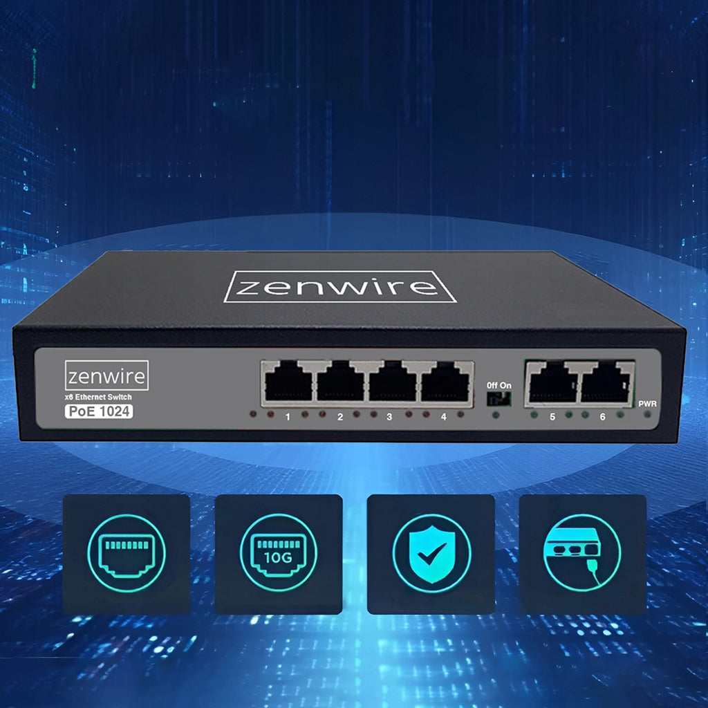 Commutateur avec alimentation et répartiteur POE LAN 8 ports, 6 ports Ethernet RJ45 100 Mbps pour caméras Zenwire 1024