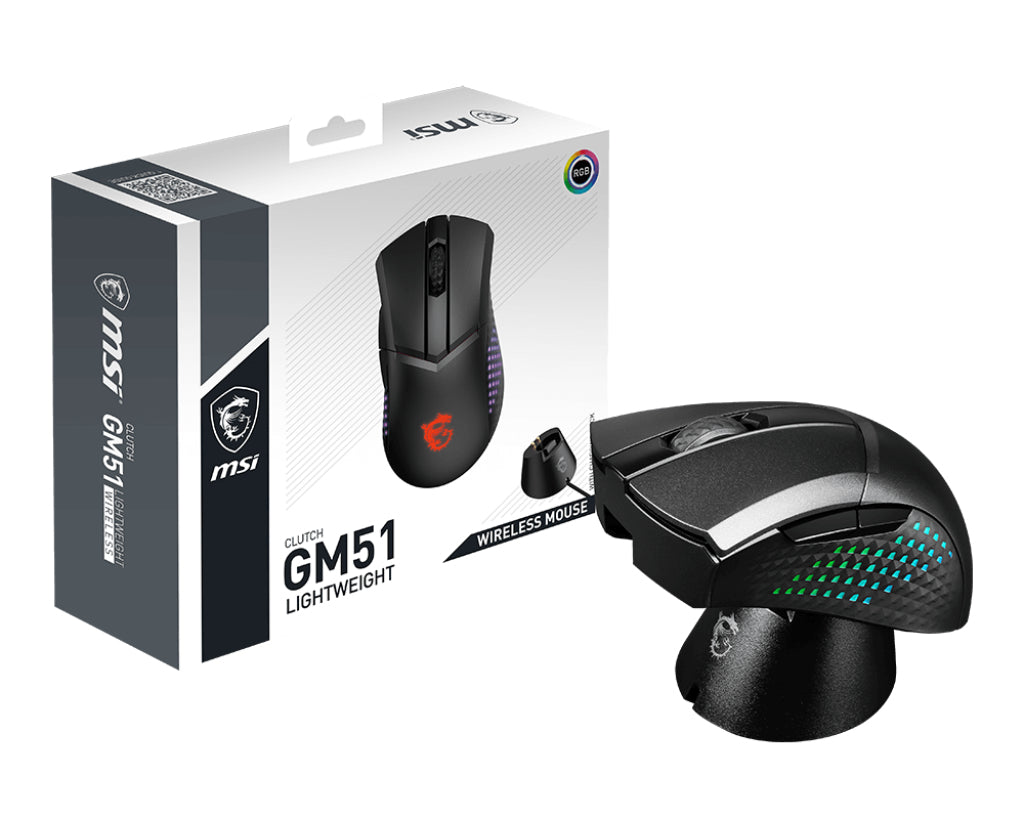MSI CLUTCH GM51 LIGHTWEIGHT WIRELESS souris Gaming Droitier RF Wireless + Bluetooth + USB Type-C Optique 26000 DPI