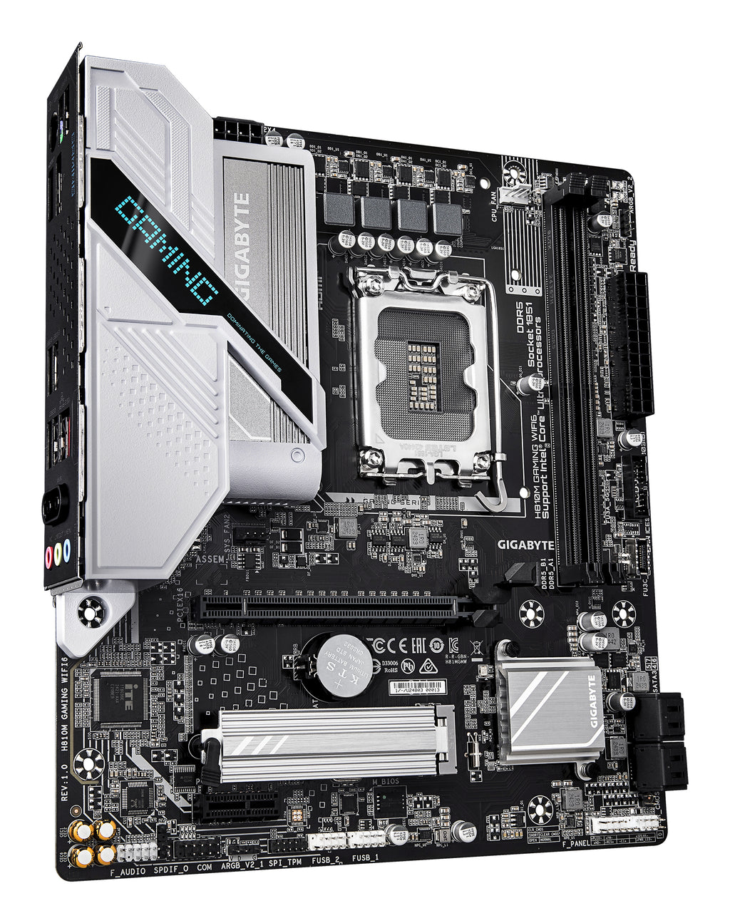 GIGABYTE H810M GAMING WIFI6 Carte mère - Processeurs Intel Core Ultra (Série 2), VRM 4+1+2 phases, jusqu'à 6400 MHz DDR5, 1xPCIe 4.0 M.2, LAN 2.5GbE, WIFI 6, USB 3.2 Gen 1