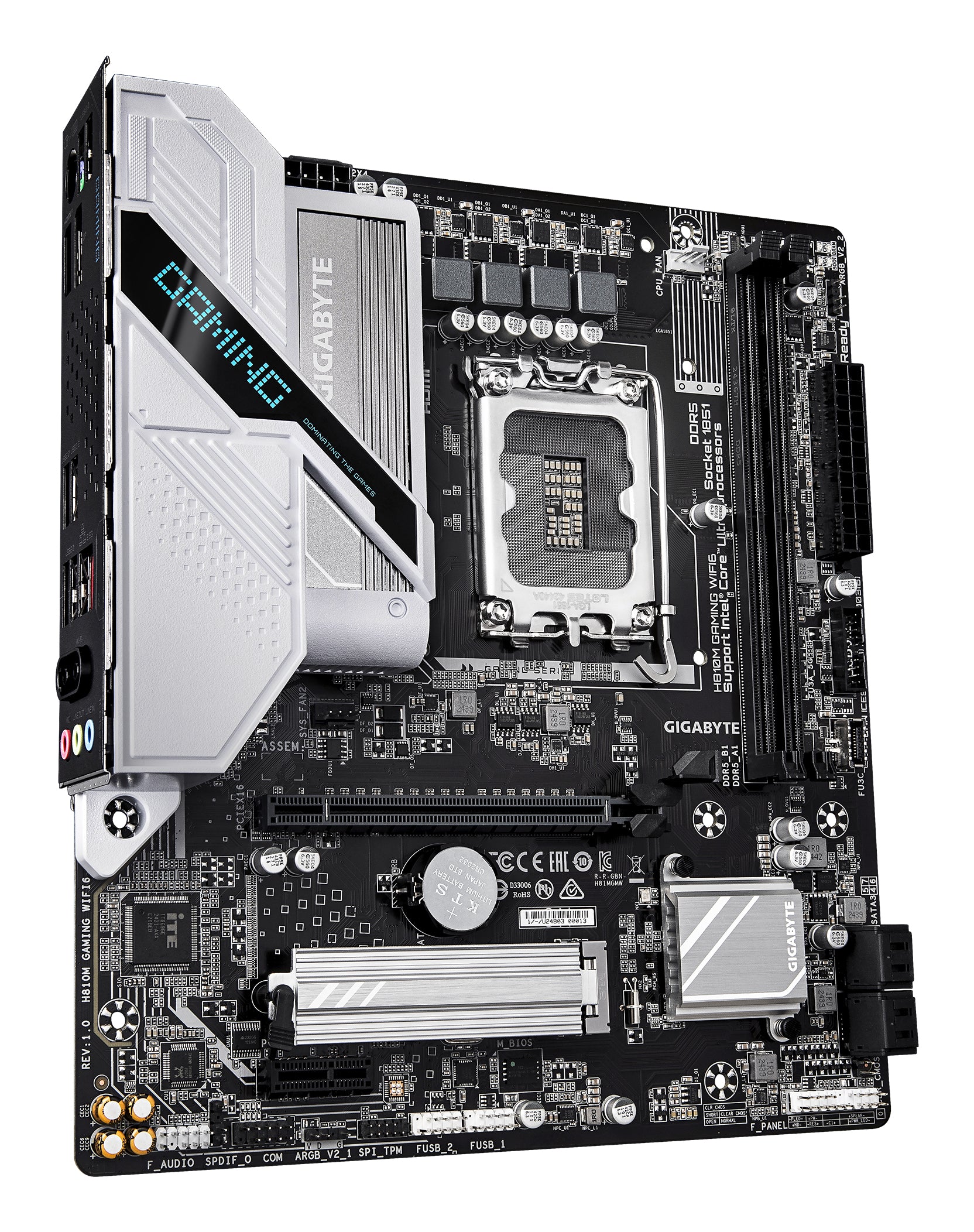 GIGABYTE H810M GAMING WIFI6 Carte mère - Processeurs Intel Core Ultra (Série 2), VRM 4+1+2 phases, jusqu'à 6400 MHz DDR5, 1xPCIe 4.0 M.2, LAN 2.5GbE, WIFI 6, USB 3.2 Gen 1