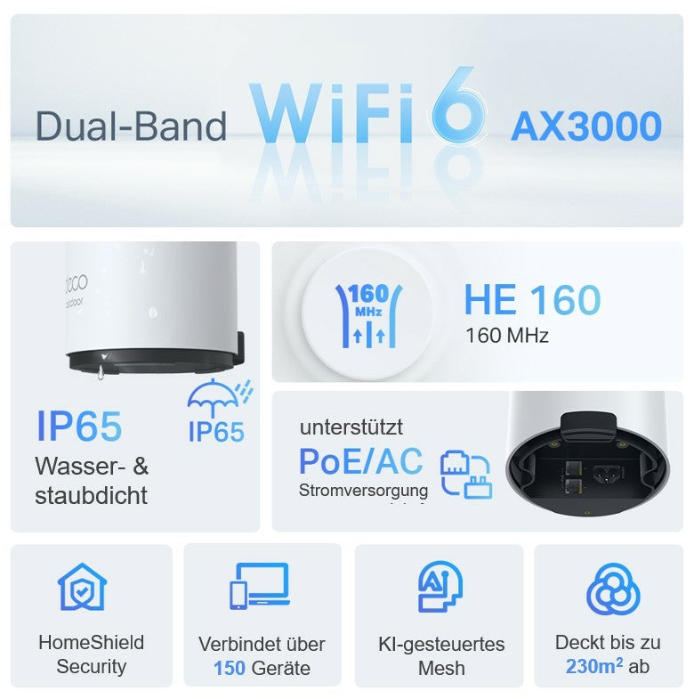 TP-Link Deco X50-Outdoor Système Mesh Wi-Fi 6 Bi-bande 2,4 GHz / 5 GHz, Blanc