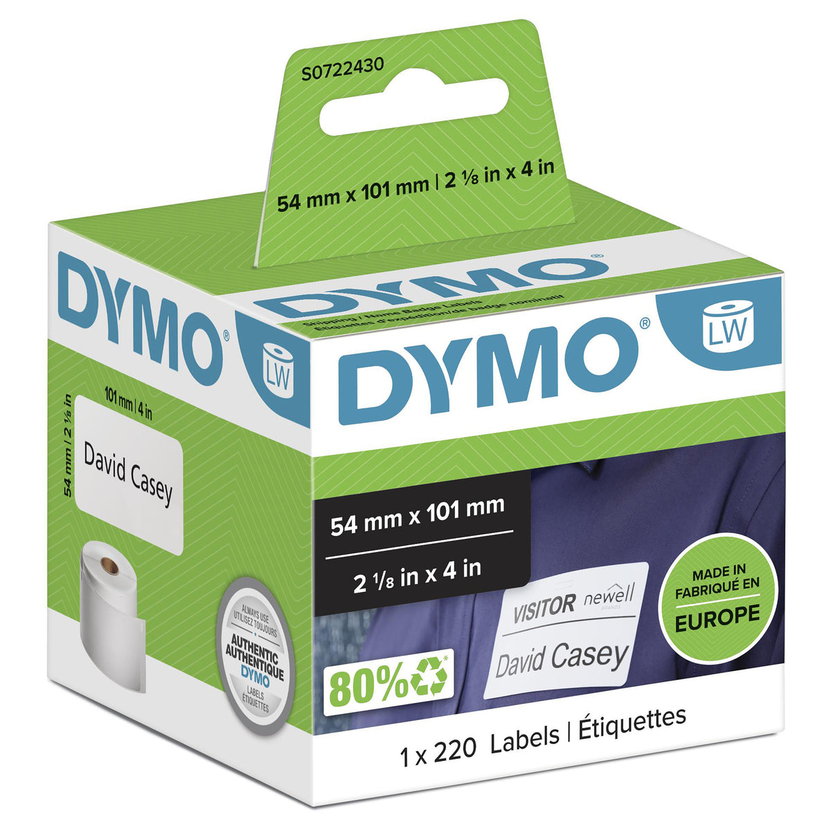 DYMO LW Étiquettes Autocollantes pour Expéditions et Badges, 54 mm x 101 mm, Rouleau de 220 Étiquettes