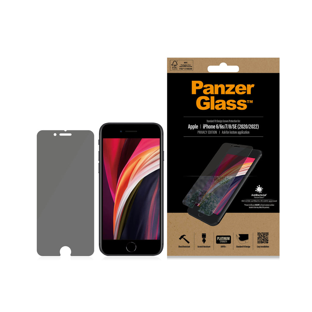 PanzerGlass Protection d'Écran de Confidentialité pour iPhone SE (2020/2022), 8, 7, 6, 6s, Standard Fit