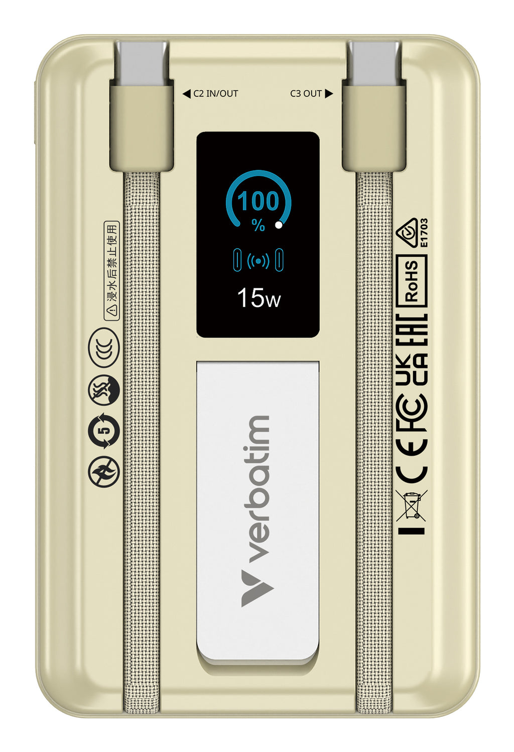 Verbatim 32274 Batterie Externe 10000 mAh Recharge Sans Fil, Or