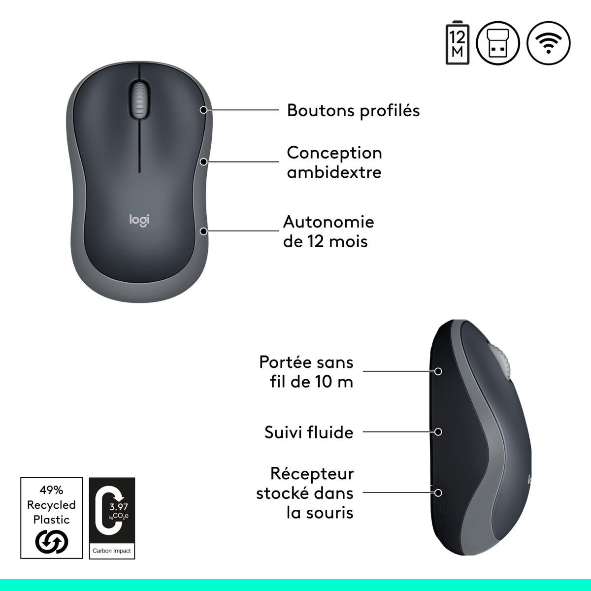 Logitech Souris optique noir/gris