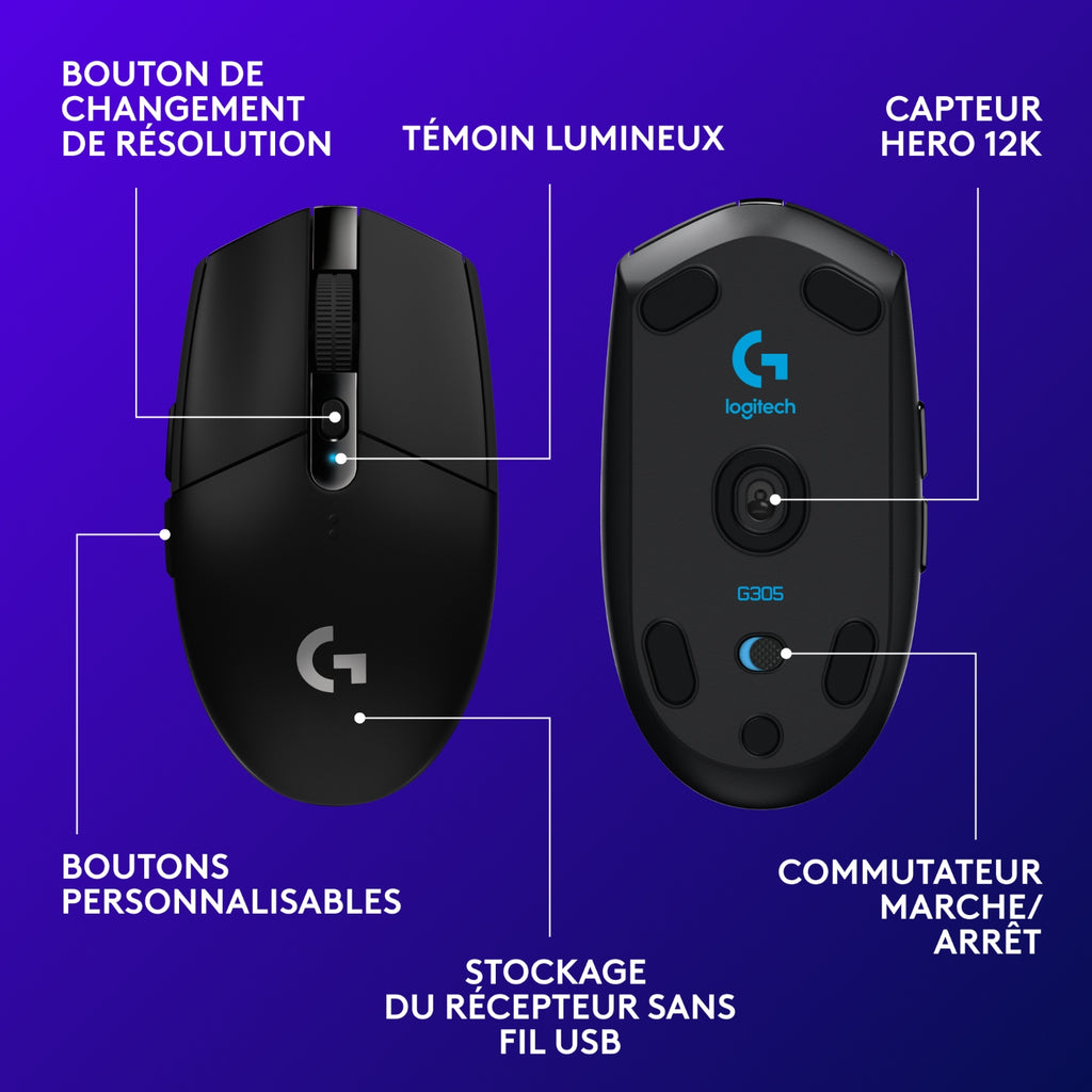 Logitech Souris gaming G305 Lightspeed - Noir
