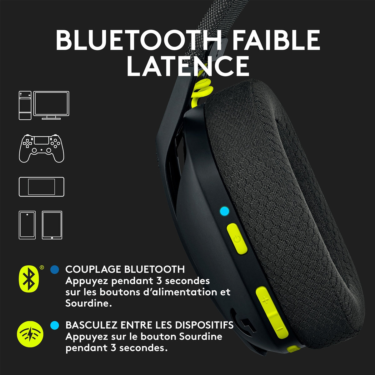 Logitech Casque gamer sans fil G G435 LIGHTSPEED Bluetooth Noir