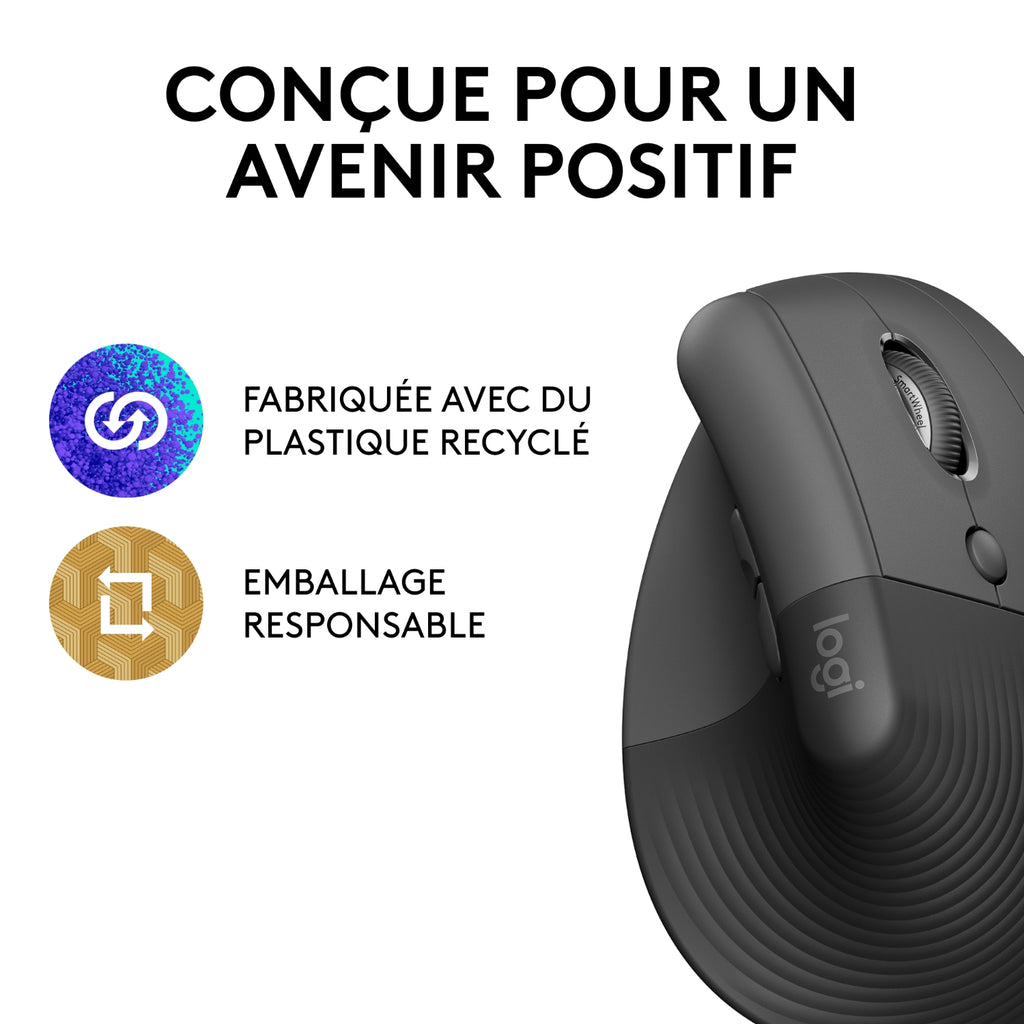 Logitech Souris sans fil - LIFT RIGHT - Gris