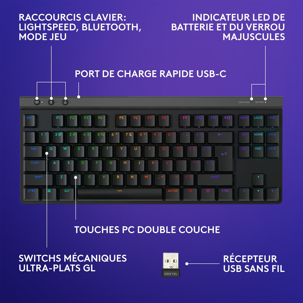 Logitech Clavier gaming sans fil G515