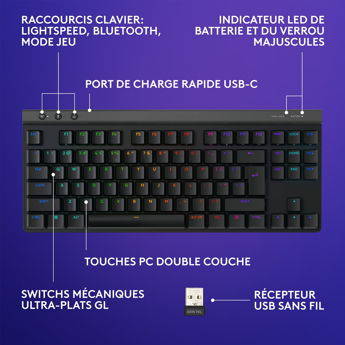 Logitech Clavier gaming sans fil G515