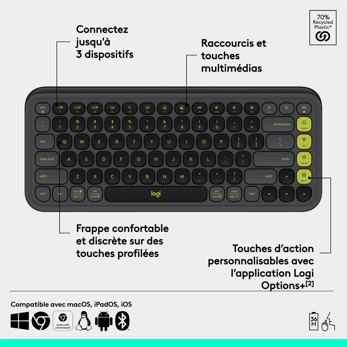 Logitech Clavier sans fil Pop Icon Keys graphite