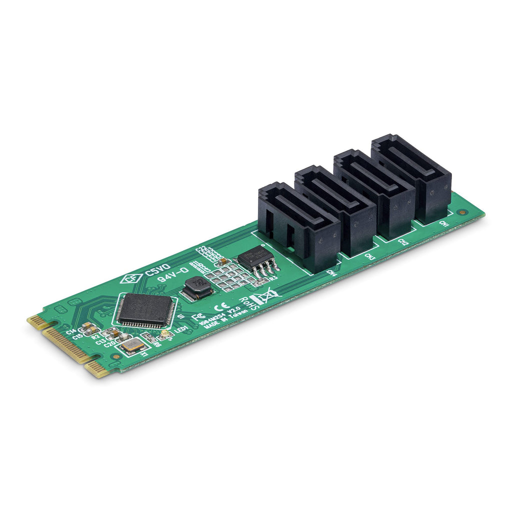 StarTech.com Carte Adaptateur M.2 vers SATA à 4 Ports, Carte Extension M.2 PCIe 3.0 vers HDD/SSD SATA, Chipset ASM1064, 