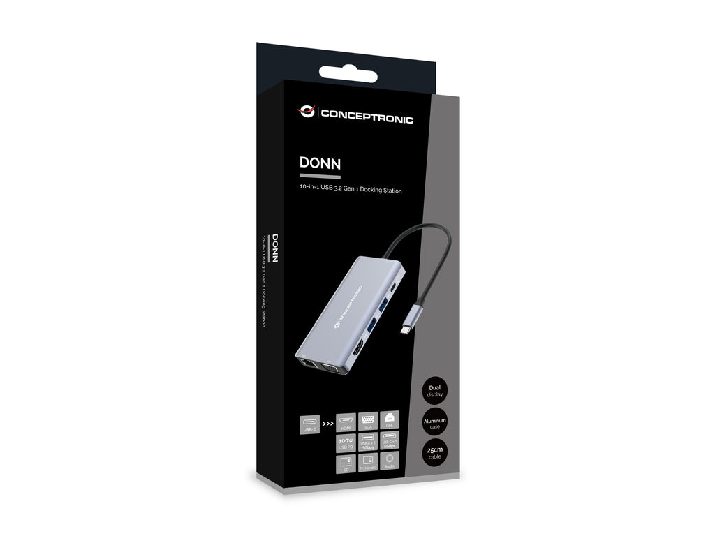 Conceptronic DONN20G station d'accueil Avec fil USB 3.2 Gen 1 (3.1 Gen 1) Type-C Gris