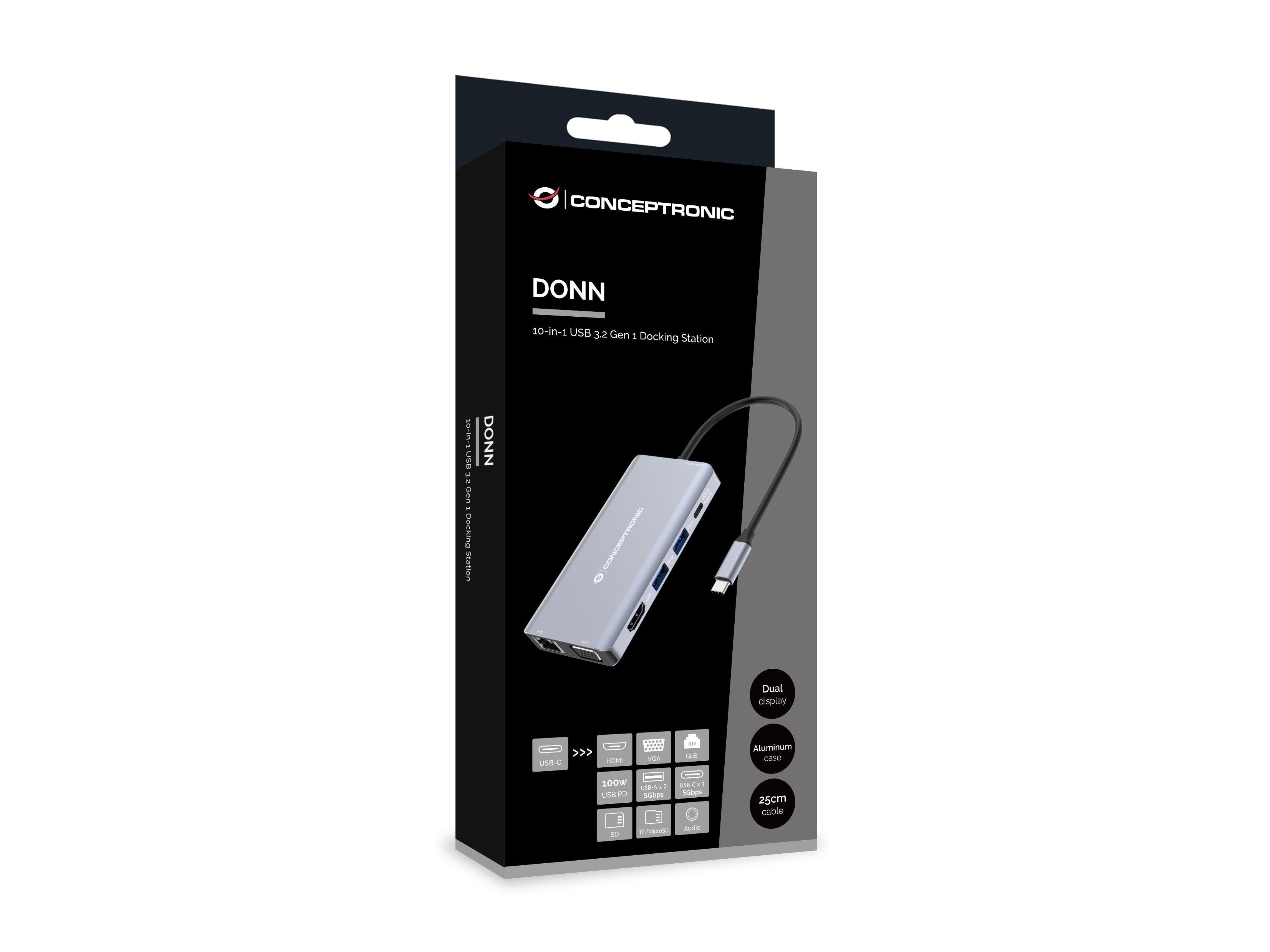 Conceptronic DONN20G station d'accueil Avec fil USB 3.2 Gen 1 (3.1 Gen 1) Type-C Gris