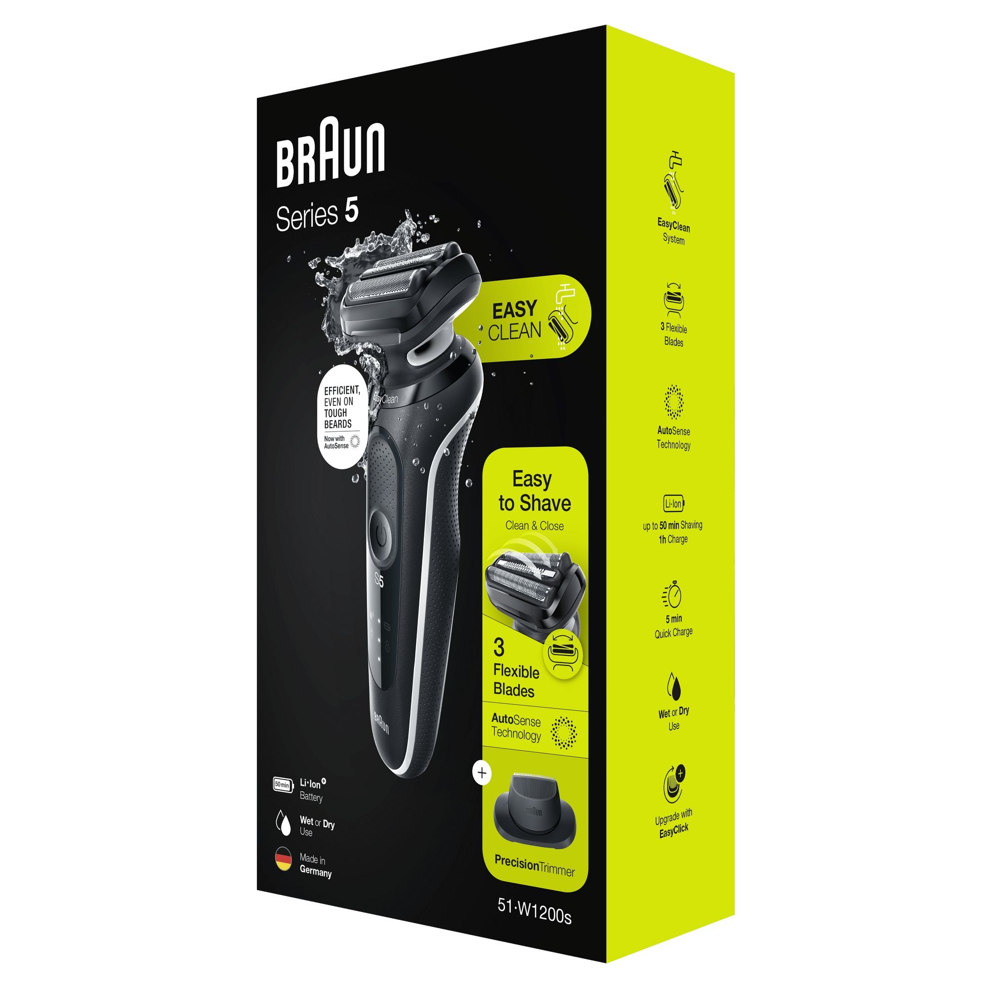 Braun Series 5 51-W1200s Rasoir à grille Tondeuse Noir, Blanc